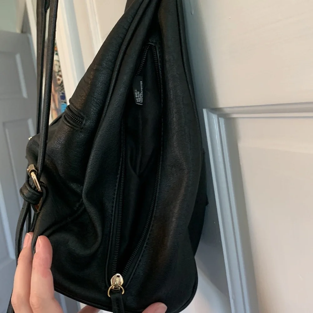 Faux leather black convertible crossbody/mini backpack purse - Picture 5 of 11